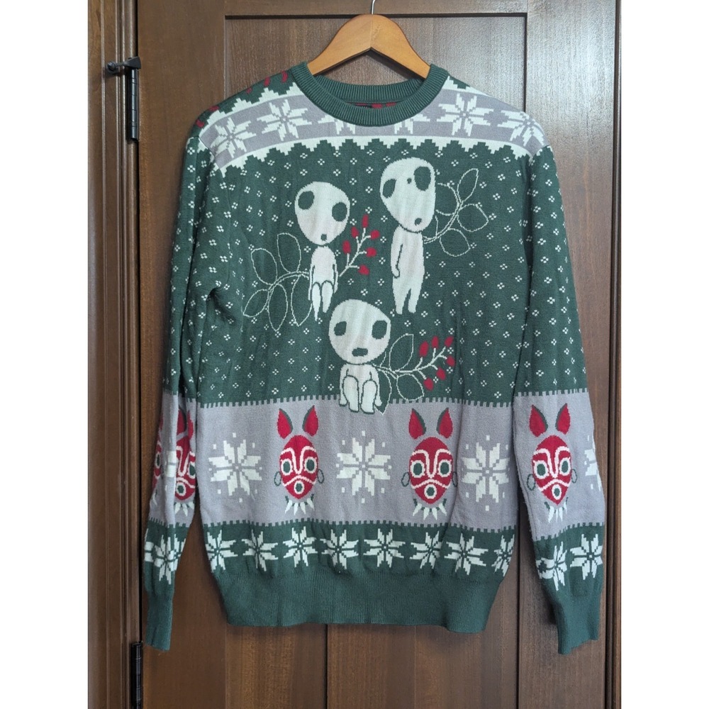 Studio Ghibli Princess Mononoke Kodama Holiday Sweater Small Box Lunch Green Top